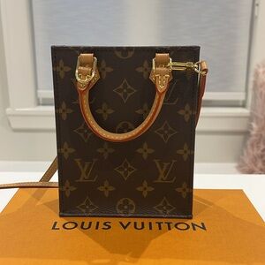 Authentic Louis Vuitton LV Petit Sac Plat mini bag classic Monogram bag